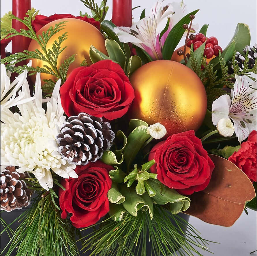 Festive Floral Arrangement Featuring Carnations and Chrysanthemums – how the gift is presented