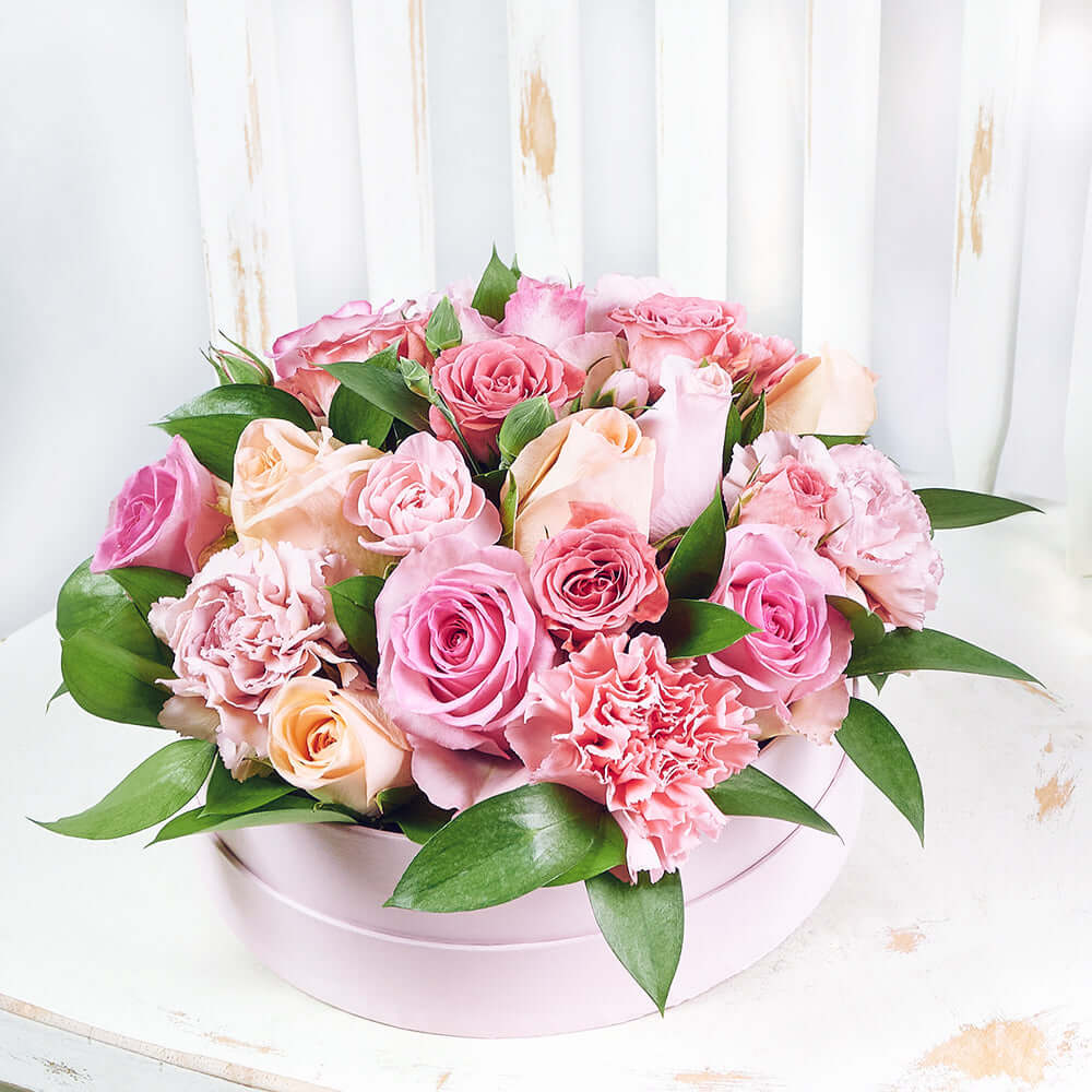 Graceful Pink Mixed Hat Box - Pink Floral Mix Gift Box - Connecticut Delivery