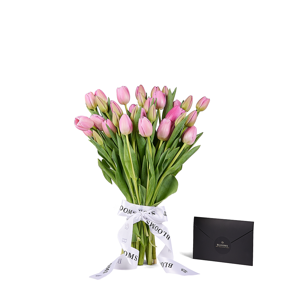 Graceful Pink Tulip Hand-Tied Bouquet – how the gift is presented