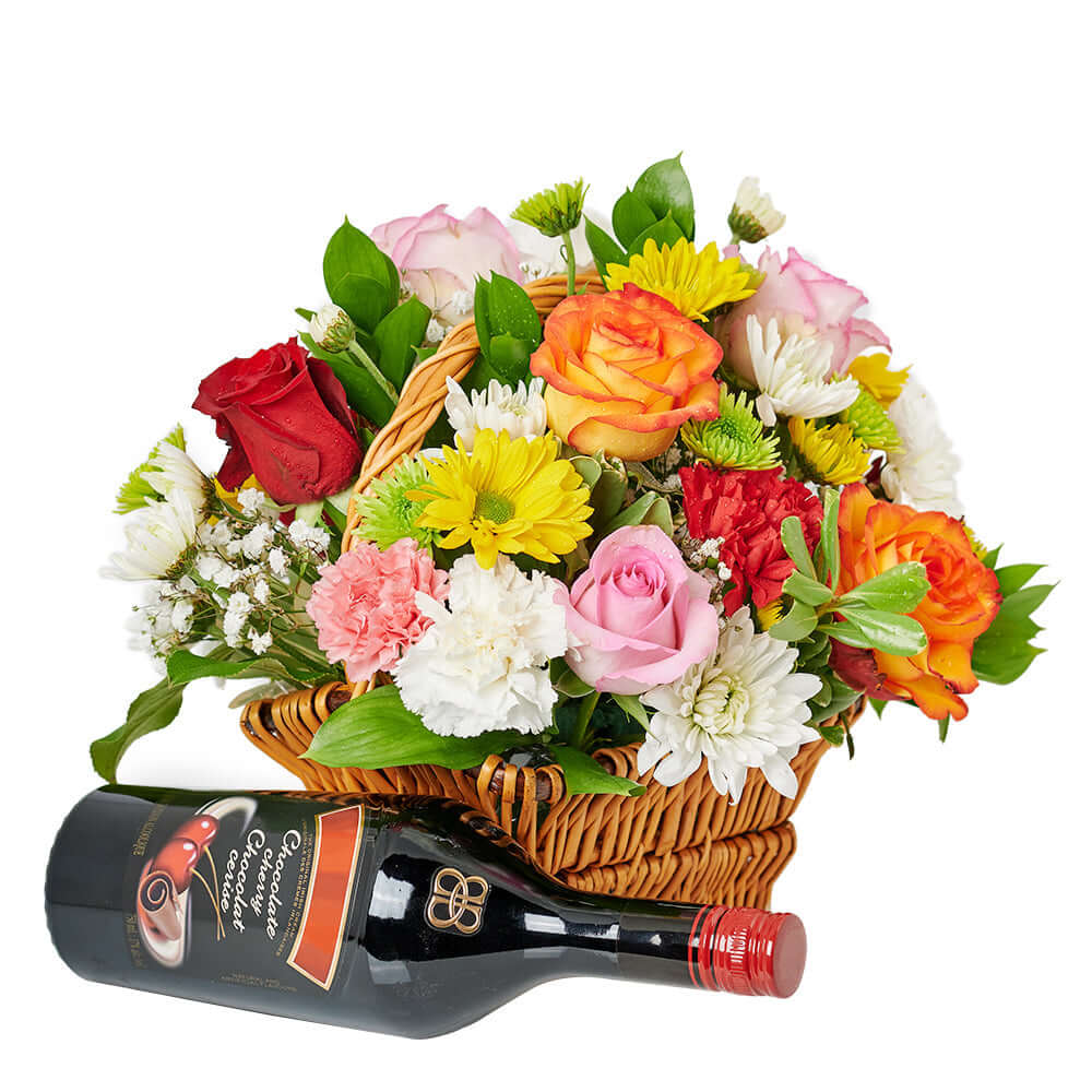 Deluxe Vodka Floral Arrangement Gift Basket – how the gift is presented