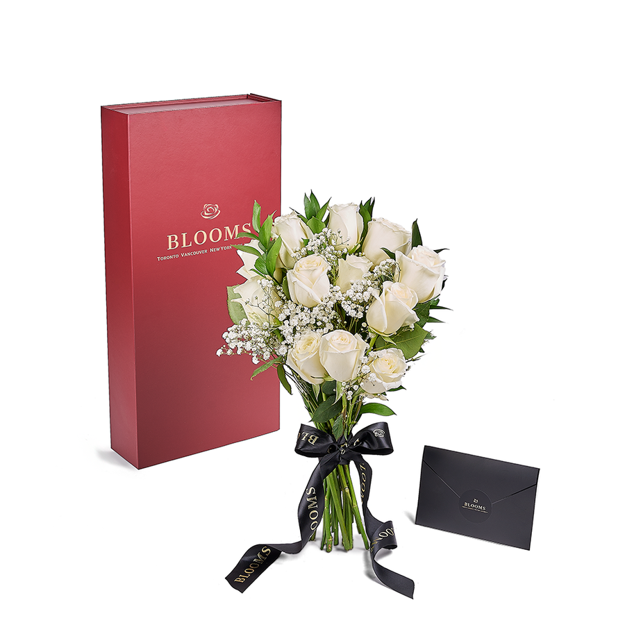 Valentine's Day 12 Stem White Rose Bouquet With Designer Box, Connecticut Flower Delivery, Valentine's Day gifts, roses.