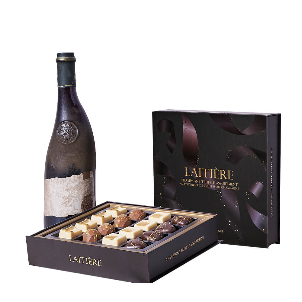 Laitière Chocolate Truffles and Bottle Celebration Gift for Graduate – how the gift is presented
