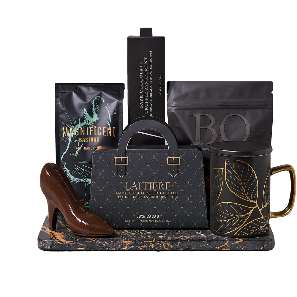 Premium Gourmet Dark Chocolate and Coffee Gift Collection – how the gift is presented