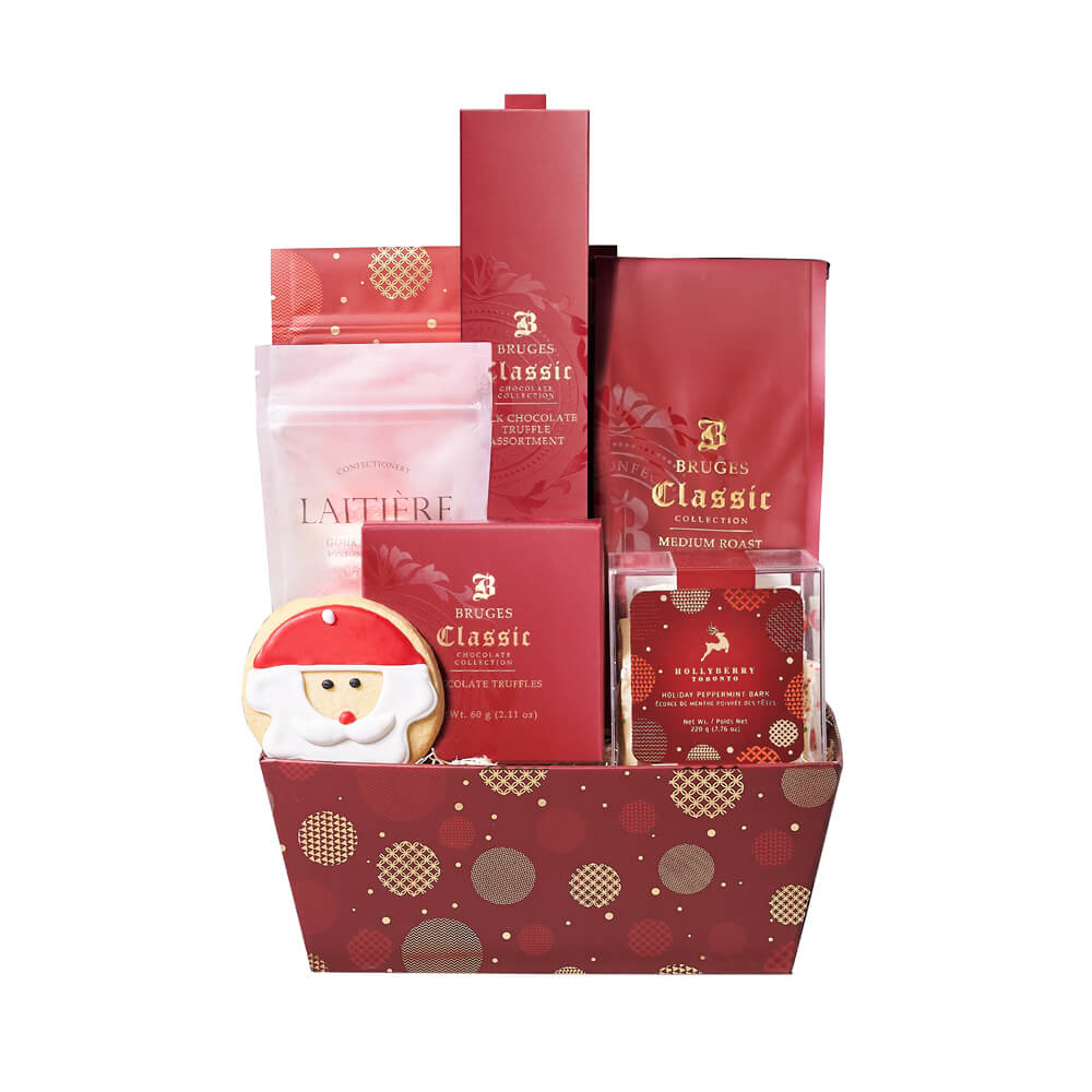 Holiday Gourmet Coffee Break Gift Set with Peppermint Bark and Truffles – how the gift is presented