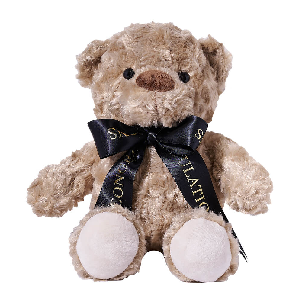 Graduation Plush Bear Gift Basket with Soft Tan Design – how the gift is presented