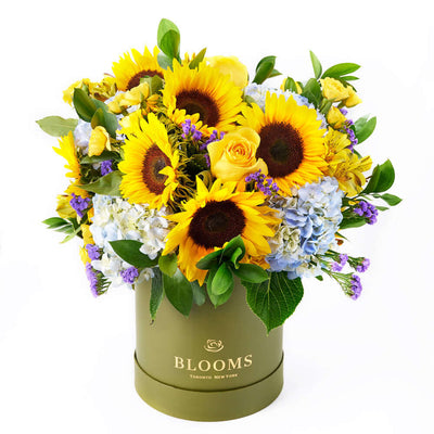 Charming Amber Sunflower Arrangement, assorted flowers arrangement, sunflowers, arrangement delivery Connecticut
