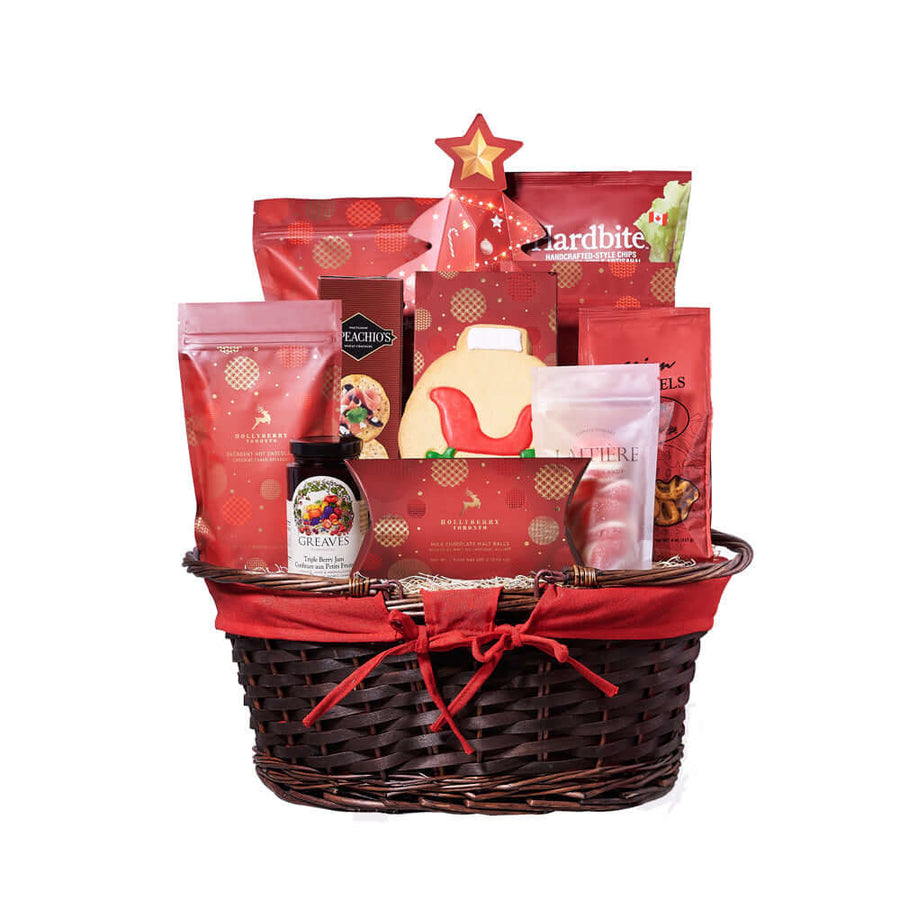 Christmas Delights Gift Basket, Christmas Gift Baskets, Gourmet Gift Baskets, Chocolate Gift Baskets, Xmas Gift Baskets, Chocolates, Chips, Crackers, Popcorn, Candy, Jam, Pretzels, Connecticut Delivery