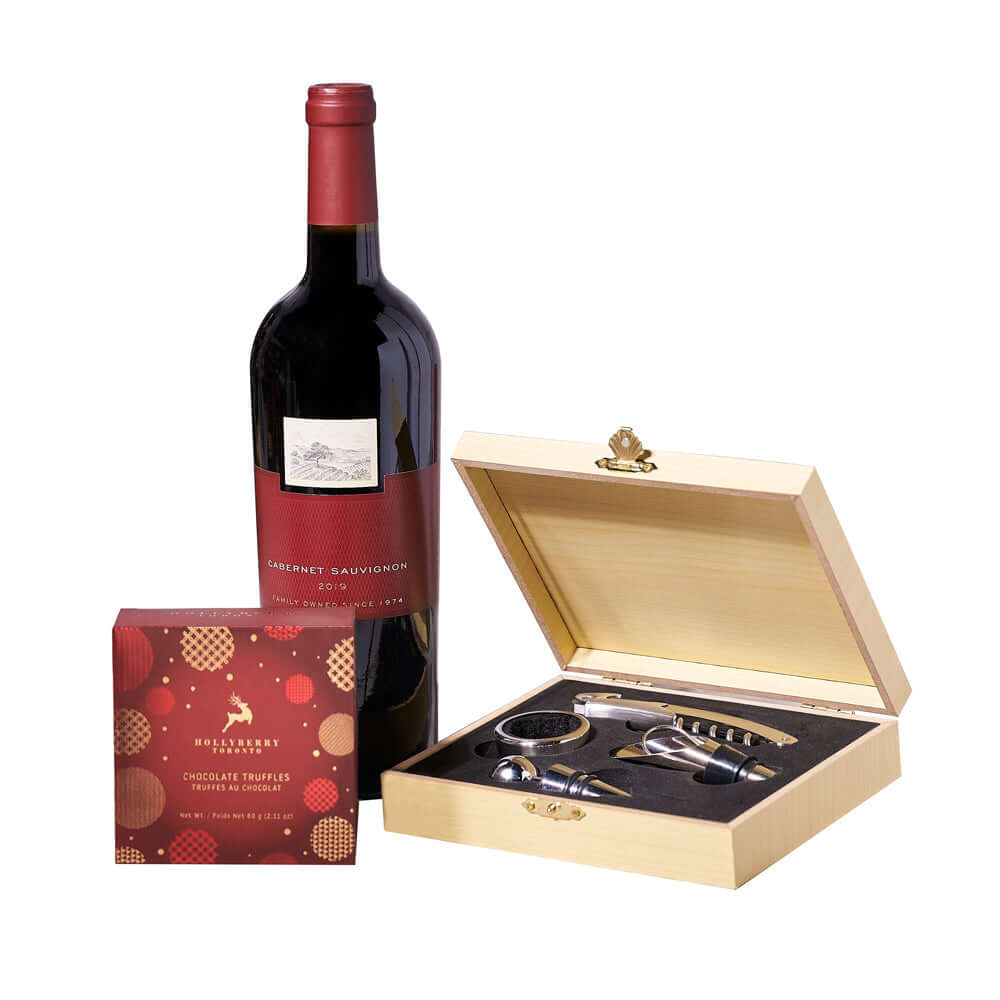 Christmas Wine Tool & Truffle Gift, wine gift basket, wine gift, wine, christmas gift basket, christmas gift, christmas, holiday gift basket, holiday gift, holiday