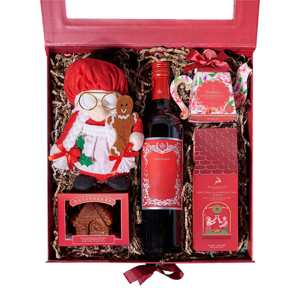 Christmas Wine &amp; Mrs. Claus Gift Box, christmas gift, christmas, holiday gift, holiday, wine gift, wine, gourmet gift, gourmet