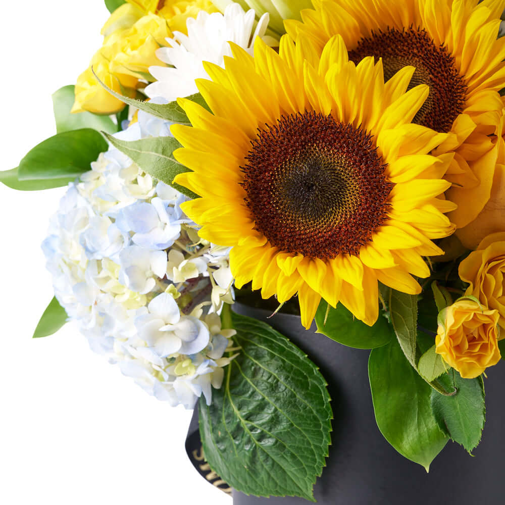 Mixed Floral Sunflower Hat Box – how the gift is presented
