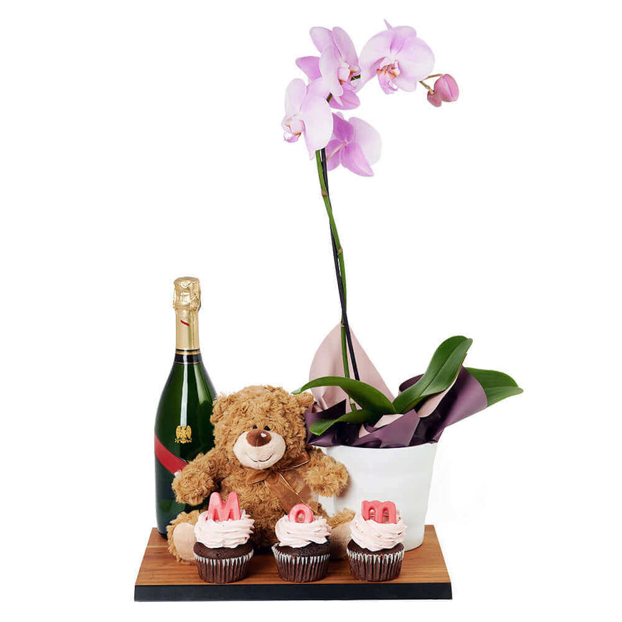 “Dear Mum” Celebration Gift Set - Plush & Champagne Gift - Connecticut Gift Delivery