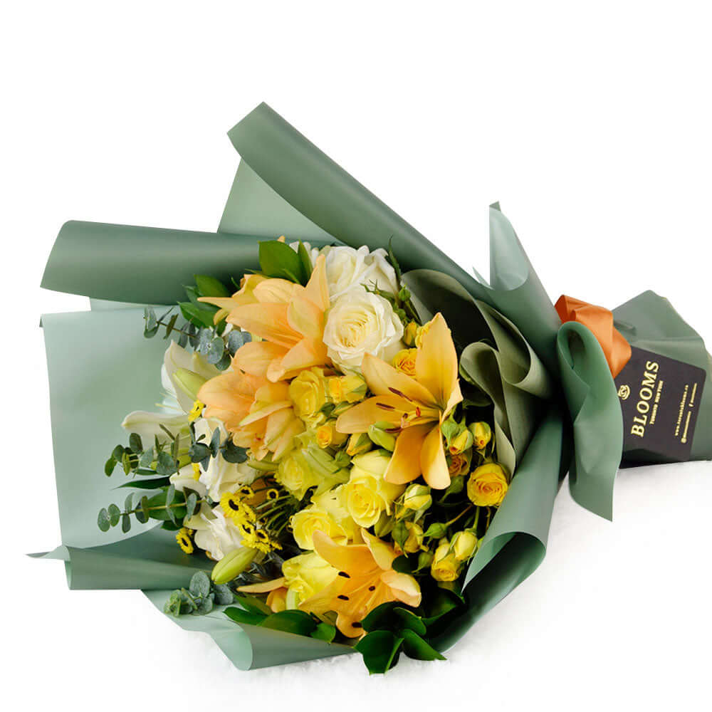 Floral Sunrise Mixed Bouquet & Champagne - Flower Gift Basket - Connecticut Delivery