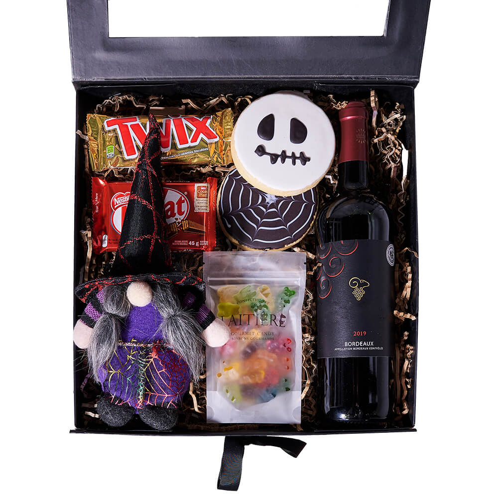 Halloween Chocolate &amp; Wine Box, wine gift, wine, gourmet gift, gourmet, candy gift, candy