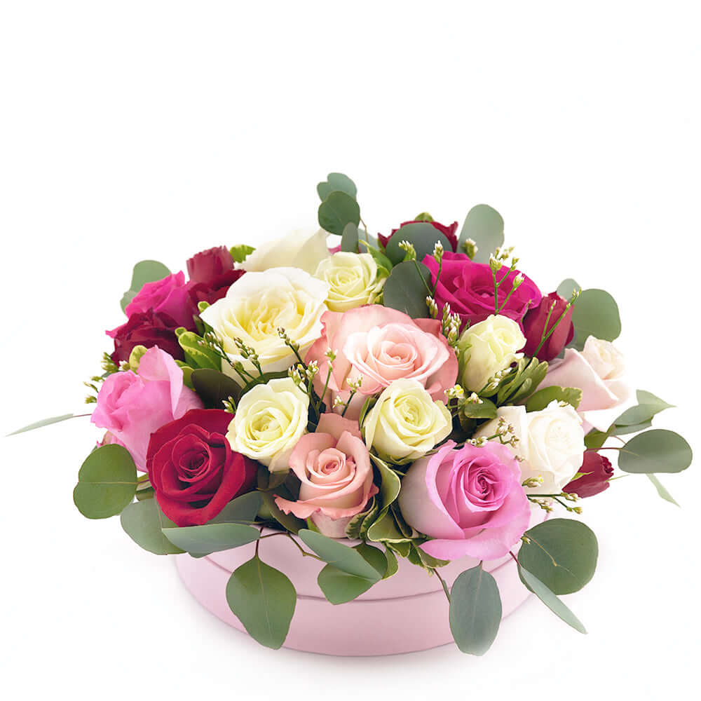 Heart &amp; Mind Box Rose Set from Connecticut Blooms - Mixed Flower Hat Box - Connecticut Delivery.