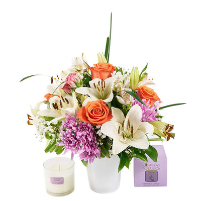 Heavenly Scents Flowers & Candle Gift - Mixed Flower and Candle Set - Connecticut Delivery