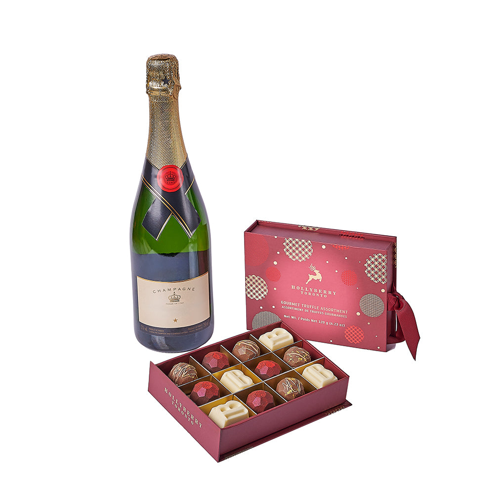 Holiday Champagne &amp; Chocolate Gift, sparkling wine gift, sparkling wine, champagne gift, champagne, chocolate gift, chocolate, christmas gift, christmas, Connecticut delivery