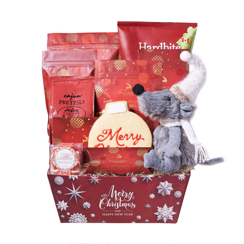 Holiday Mouse &amp; Gourmet Gift Basket, gourmet gift basket, gourmet, christmas gift basket, christmas gift, christmas, holiday gift basket, holiday, holiday gift, candy gift, candy
