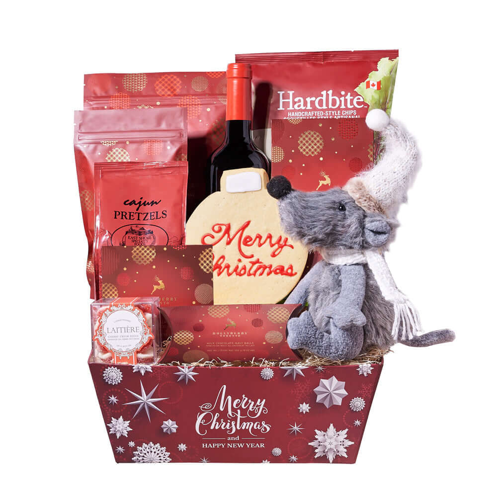 Holiday Mouse &amp; Wine Gift Basket, wine gift basket, wine, wine gift, gourmet gift basket, gourmet, christmas gift basket, christmas gift, christmas, holiday gift basket, holiday, holiday gift, candy gift, candy