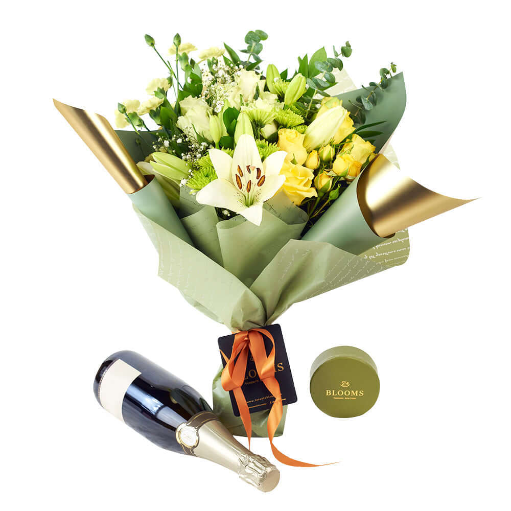 Joyful Renditions Floral Arrangement & Gift Set - Wine Gift Set - Connecticut Delivery