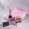 Mother’s Day 12 Stem Pink Rose Bouquet with Box & Champagne, champagne gift, champagne, sparkling wine gift, sparkling wine, mothers day gift, mothers day, Connecticut delivery