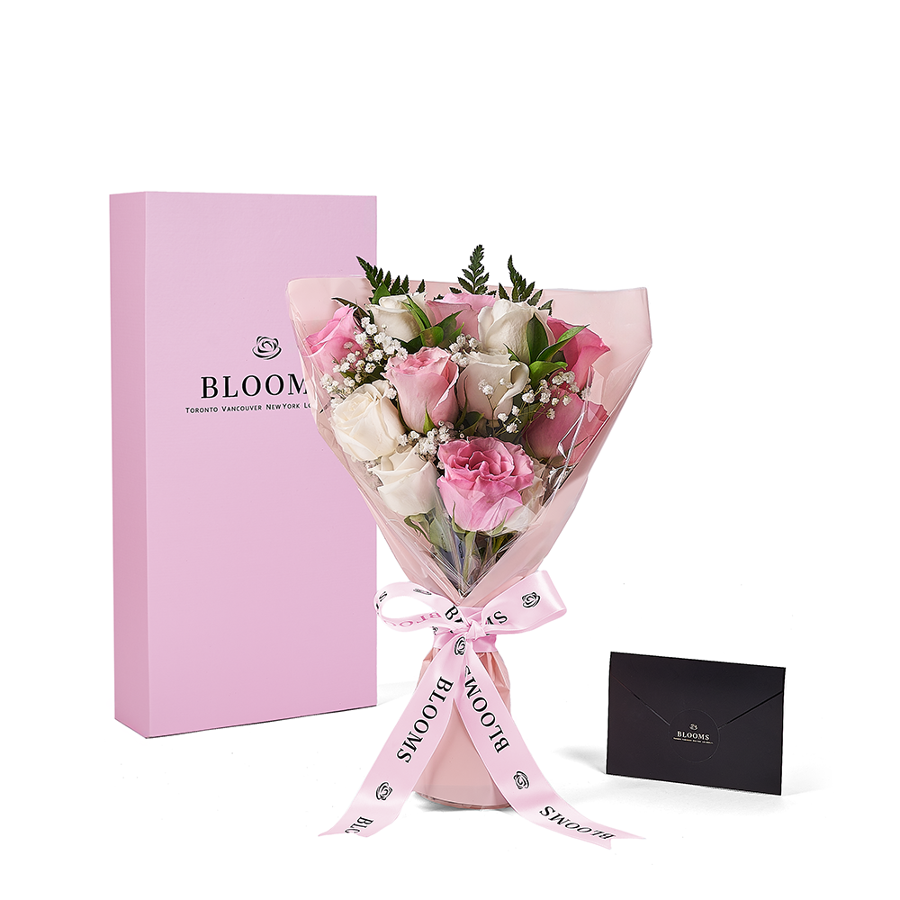 Mother’s Day 12 Stem Pink &amp; White Rose Bouquet with Box, mothers day gift, mothers day, rose gift, rose, Connecticut delivery