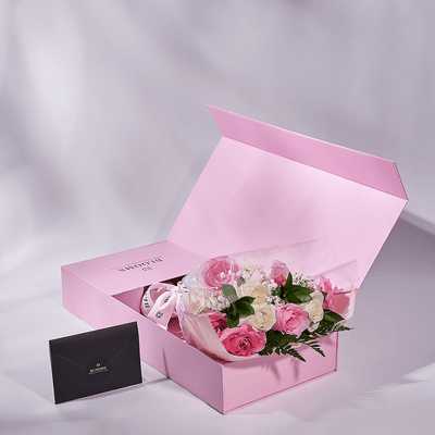 Mother’s Day 12 Stem Pink & White Rose Bouquet with Box, mothers day gift, mothers day, rose gift, rose, Connecticut delivery