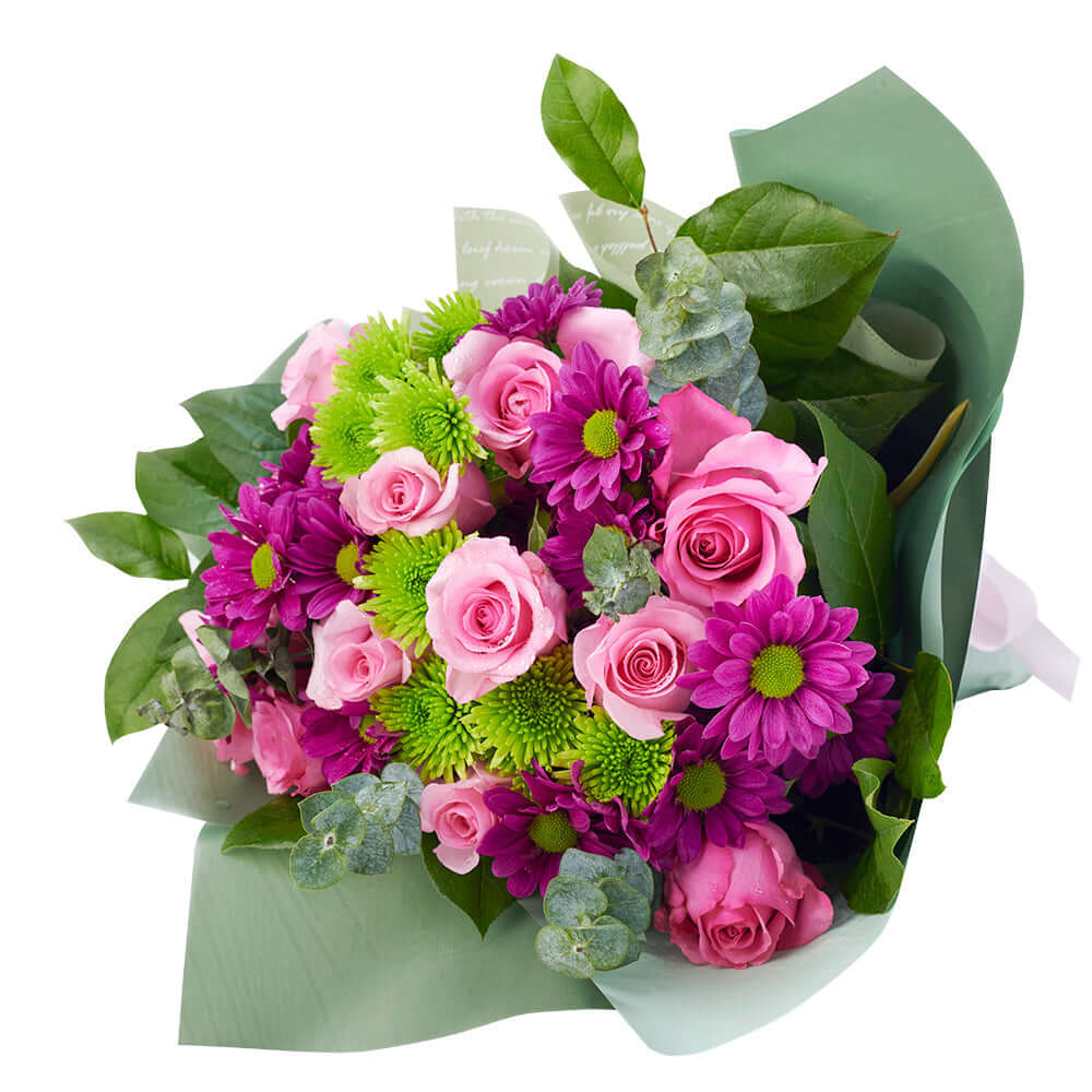 Mixed Floral Mother's Day Bouquet Tied with Designer Ribbon – how the gift is presented
