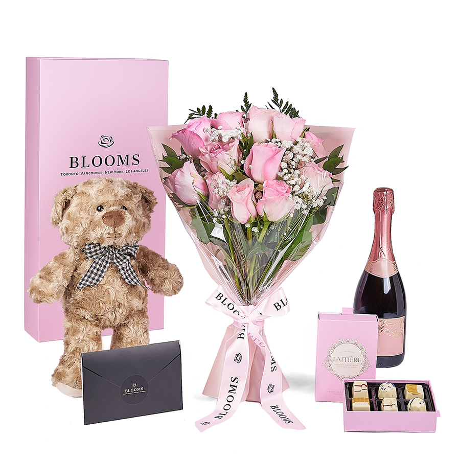 Mother’s Day Ultimate Pink Rose Gift Set – Mother’s Day Gifts – Connecticut delivery, champagne gift, champagne, sparkling wine gift, sparkling wine