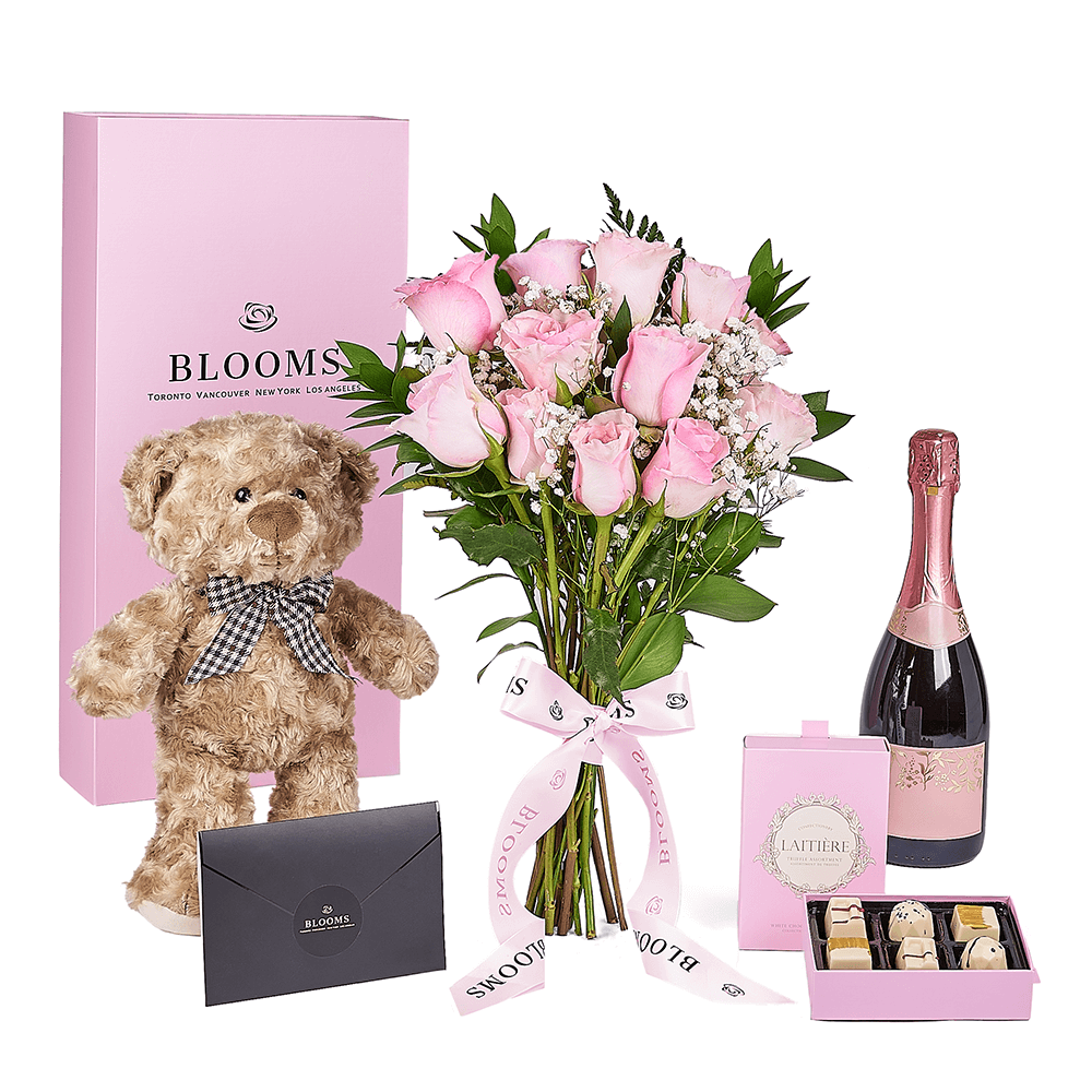 Mother’s Day Ultimate Pink Rose Gift Set – Mother’s Day Gifts – Connecticut delivery, champagne gift, champagne, sparkling wine gift, sparkling wine