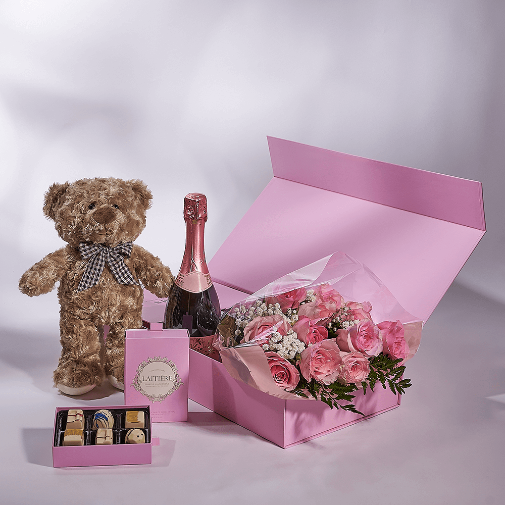 Mother’s Day Ultimate Pink Rose Gift Set – Mother’s Day Gifts – Connecticut delivery, champagne gift, champagne, sparkling wine gift, sparkling wine