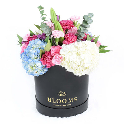 Pastel Floral Box Arrangement, Floral Gifts, Mother's Day Gift Baskets, Mixed Floral Hat Box, Mixed Floral Arrangement, Connecticut Delivery