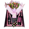 Resplendent Spring Tulip Gift Set, tulip gift baskets, gourmet gifts, gifts, tulips, wine gifts. Connecticut Delivery