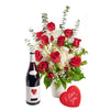 Rose and Hydrangea Vase with Wine - Wine Gift Set - Connecticut Delivery