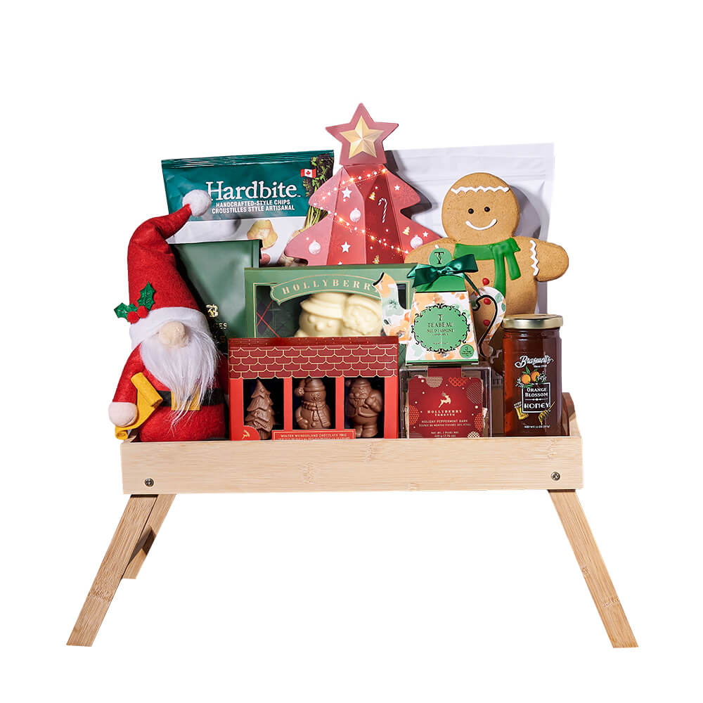 Santa Tea &amp; Cookies Gift Tray, christmas gift, christmas, holiday gift, holiday, gourmet gift, gourmet, coffee gift, coffee, tea gift, tea