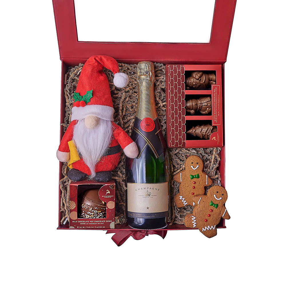 Santa's Bubbly Holiday Box, christams gift, christmas, chocolate gift, chocolate, champagne gift, champagne, sparkling wine gift, sparkling wine, Connecticut delivery 