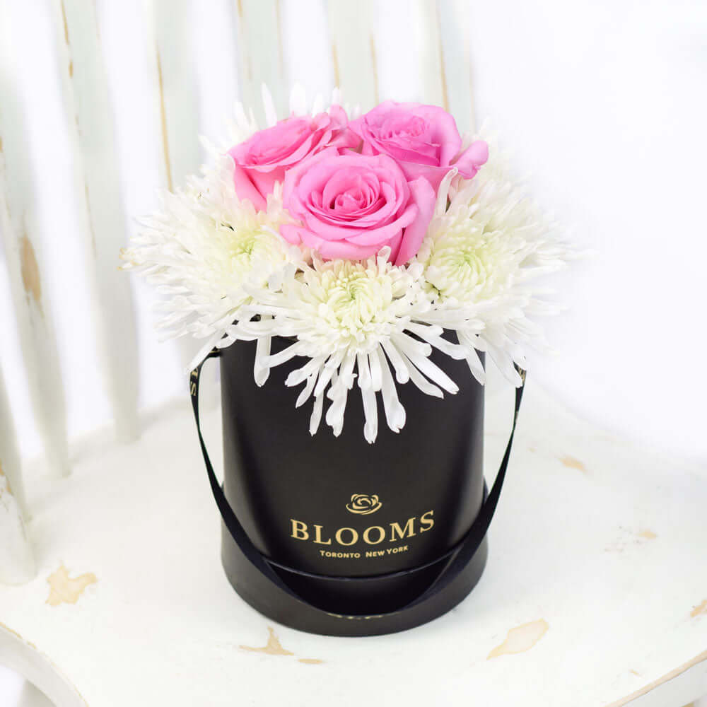 Gourmet Black Designer Hat Box Arrangement Gift – how the gift is presented