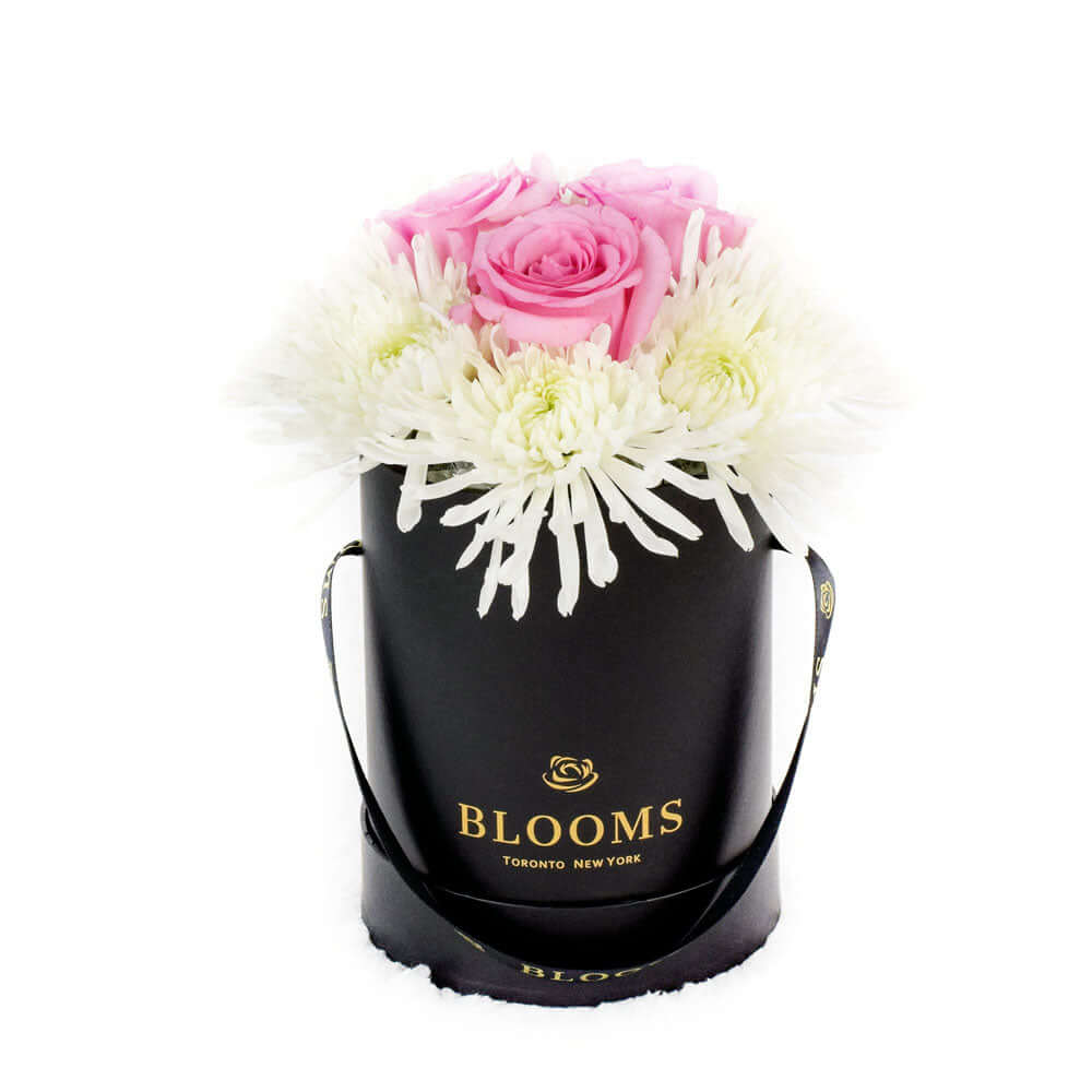 Simplistic Elegance Rose and Mums Box Arrangement - Mixed Floral Hat Box - Connecticut Delivery