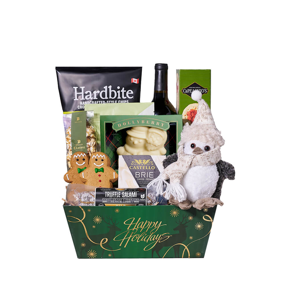 Snowy Snack &amp; Wine Gift Set, wine gift, wine, gourmet gift, gourmet, chocolate gift, chocolate, christmas gift, christmas, holiday gift, holiday