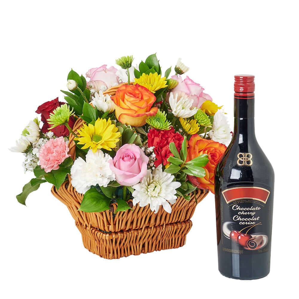 Spirits &amp; Bountiful Mixed Rose Gift Set - Flower &amp; Liquor Gift - Connecticut Delivery