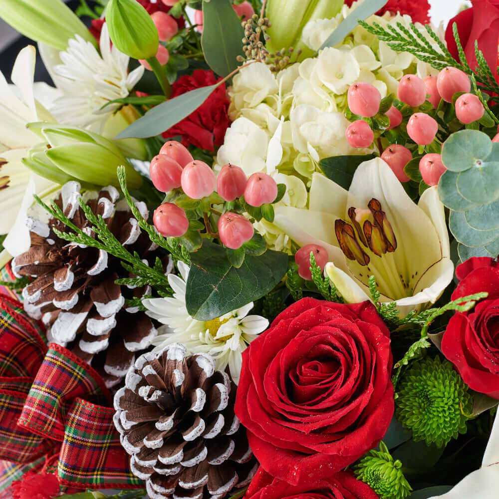 Holiday Season Mixed Flower Arrangement in Designer Box – how the gift is presented