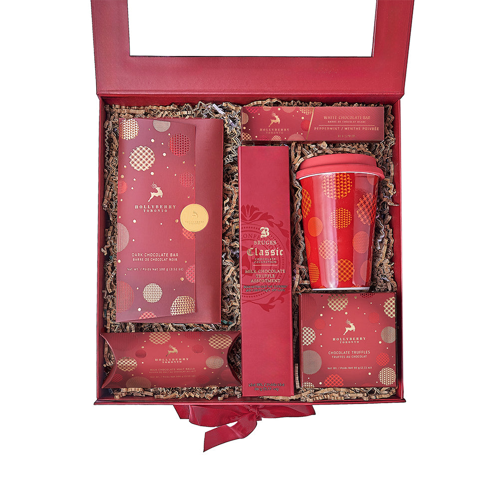 Travel Cup &amp; Holiday Chocolate Box, chocolate gift, chocolate, christmas gift, christmas, Connecticut delivery