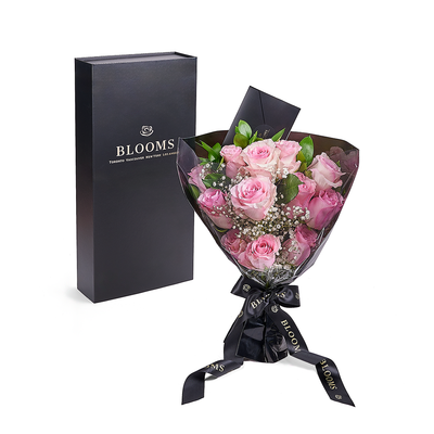 Valentine's Day 12 Stem Pink Rose Bouquet With Designer Box, Connecticut Flower Delivery, Valentine's Day gifts, rose gifts, pink roses.