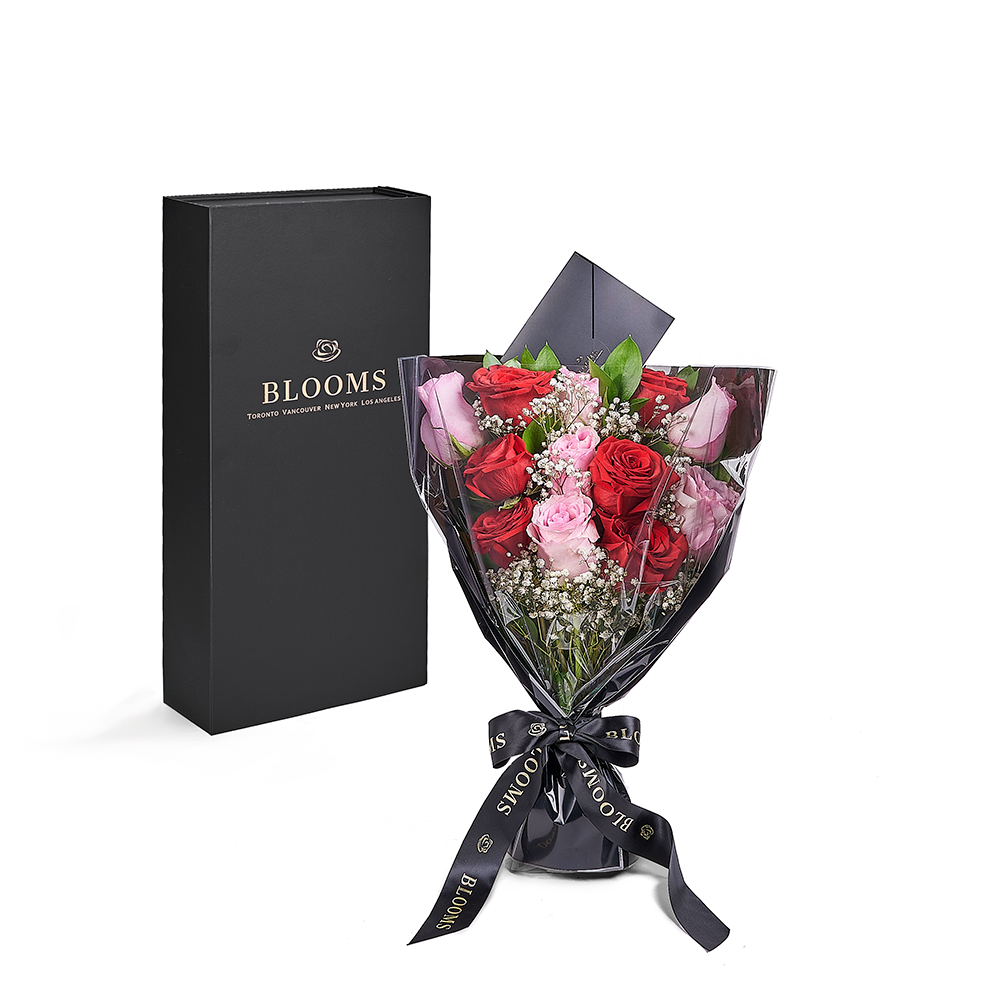 Valentine's Day 12 Stem Pink &amp; Red Rose Bouquet With Designer Box, Connecticut Flower Delivery, Valentine's Day gifts, roses