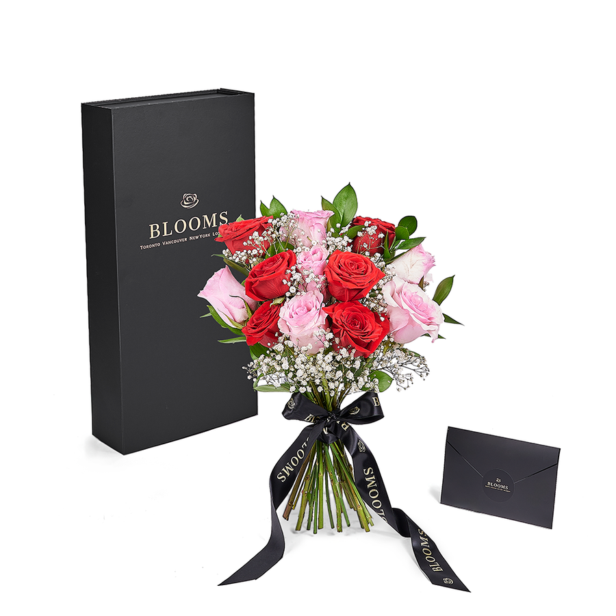 Valentine's Day 12 Stem Pink & Red Rose Bouquet With Designer Box, Connecticut Flower Delivery, Valentine's Day gifts, roses