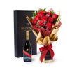 Valentine’s Day 12 Stem Red Rose Bouquet With Box & Champagne, Valentine's day gifts, Connecticut Flower Delivery, sparkling wine