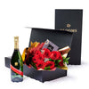 Valentine’s Day 12 Stem Red Rose Bouquet With Box & Champagne, Valentine's day gifts, Connecticut Flower Delivery, sparkling wine