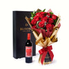 Valentine's Day 12 Stem Red Rose Bouquet With Box & Wine, roses, wine, Valentine's day gifts, Connecticut Flower Delivery