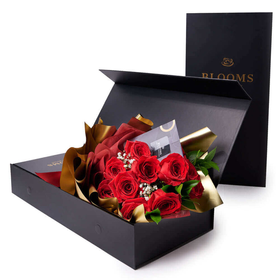 Valentine's Day 12 Stem Red Rose Bouquet With Designer Box, Connecticut Flower Delivery, roses, Valentine's Day gifts
