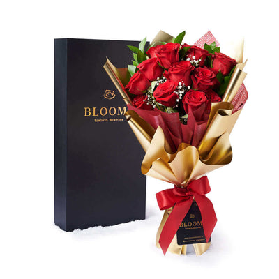 Valentine's Day 12 Stem Red Rose Bouquet With Designer Box, Connecticut Flower Delivery, roses, Valentine's Day gifts