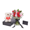 Valentine's Day 12 Stem Red & Pink Rose Bouquet With Box & Bear, Connecticut Flower Delivery, Valentine's Day gifts, roses, plush gifts.